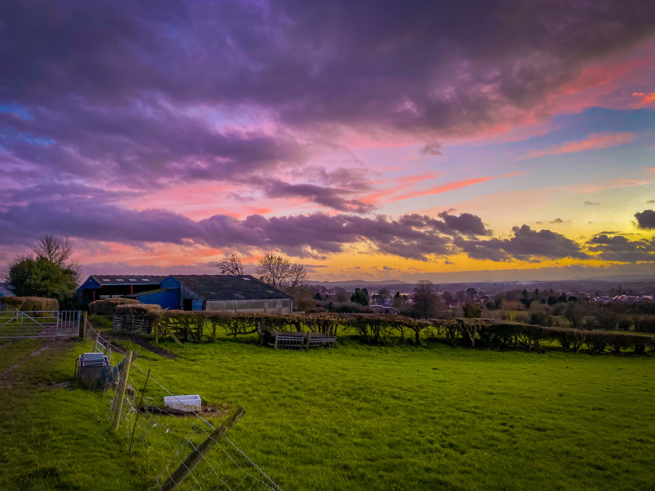 Sunset over farmland. Herefordshire